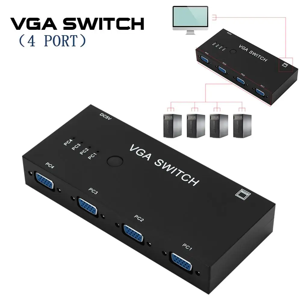 VGA Switch Box 4 Port SVGA Audio Video Switcher 4 Hosts In 1 Display Screen 4 Input+1 Output Suitable For Multiple Device
VGA Switch Box 4 Port SVGA Audio Video Switcher 4 Hosts In 1 Display Screen 4 Input+1 Output Suitable For Multiple Device