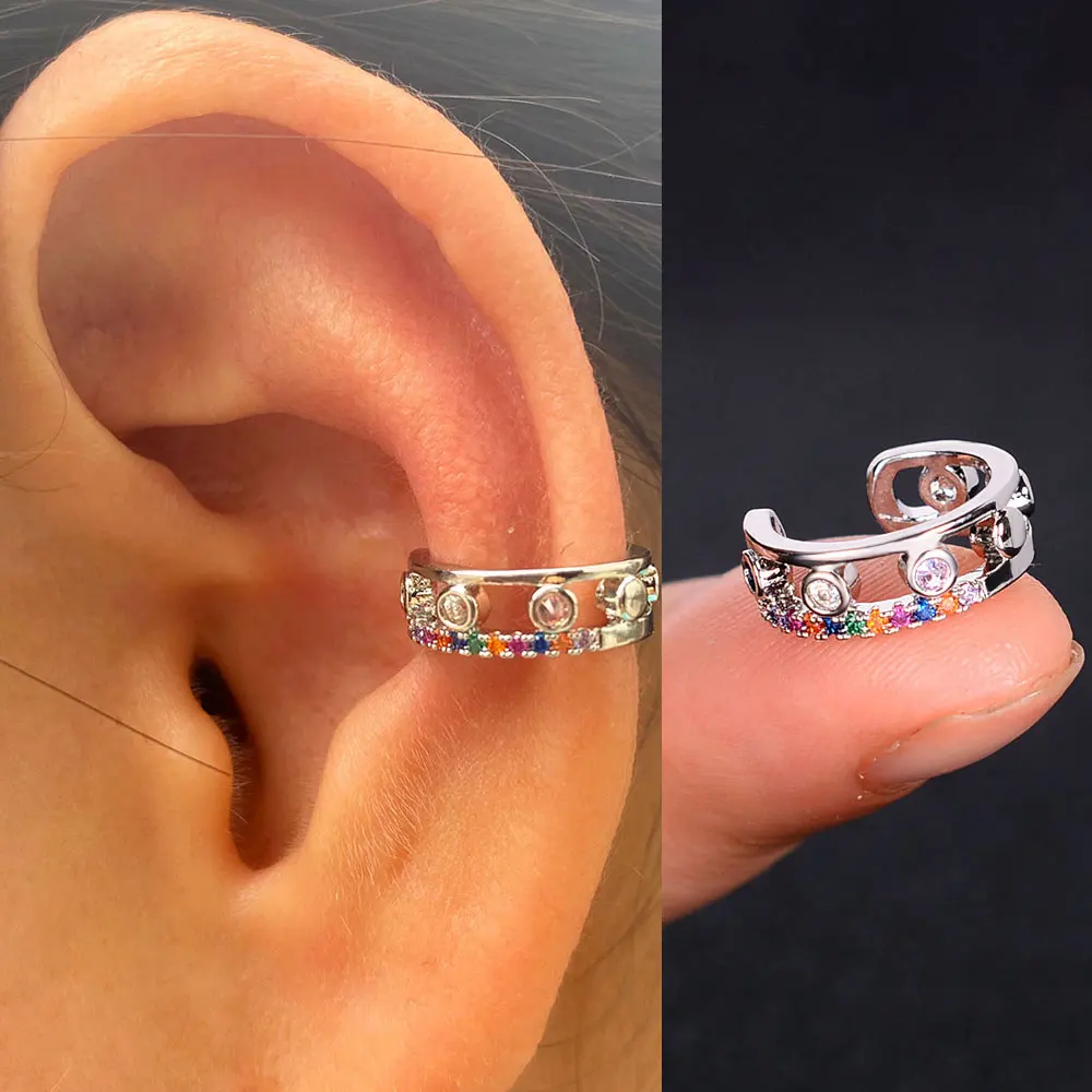 Nausznice Ear Cuff bez Piercing z cyrkoniami - kształt klips do ucha z geometrycznym krzyżem - biżuteria dla kobiet i dziewcząt - Wianko - 7