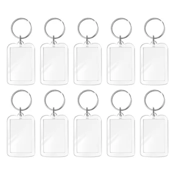 10pcs Photo Frame Keychian Acrylic Rectangle Insert Picture Frame Keyring Key Holder DIY Split Ring Gift for Women Ladies Girls