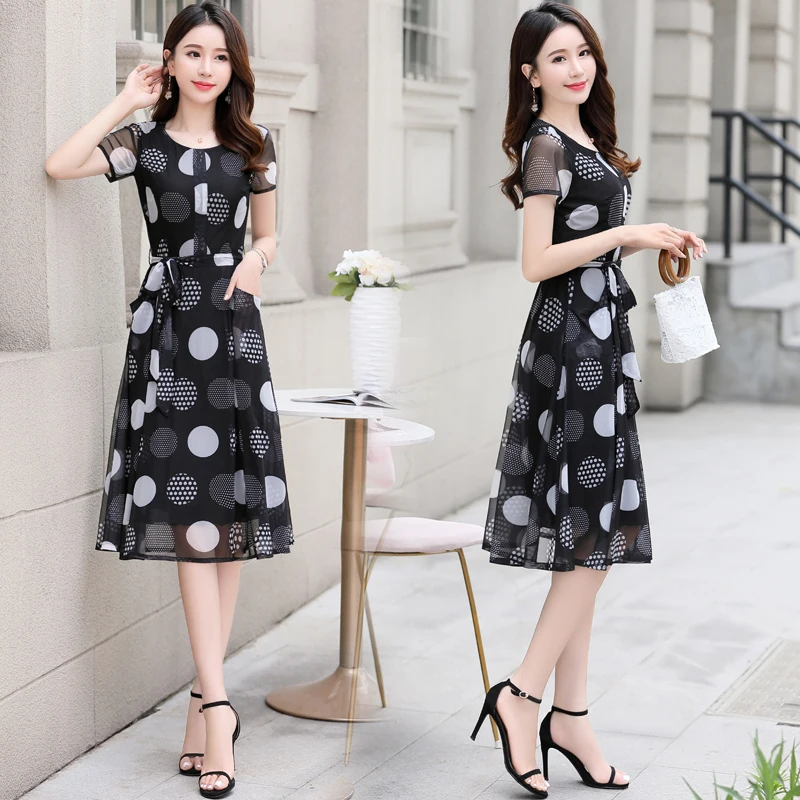 Printed Dress 2020 Summer New Short-sleeved O-neck Mesh Splicing Slim Was Thin Temperament Mid-calf Dress
Printed Dress 2020 Summer New Short-sleeved O-neck Mesh Splicing Slim Was Thin Temperament Mid-calf Dress