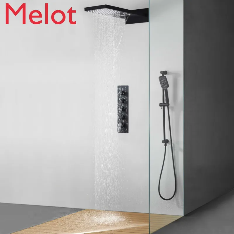Matte Black Thermostatic Multi Functions Rainfall Waterfall Rotating Water Shower Head Set
Matte Black Thermostatic Multi Functions Rainfall Waterfall Rotating Water Shower Head Set