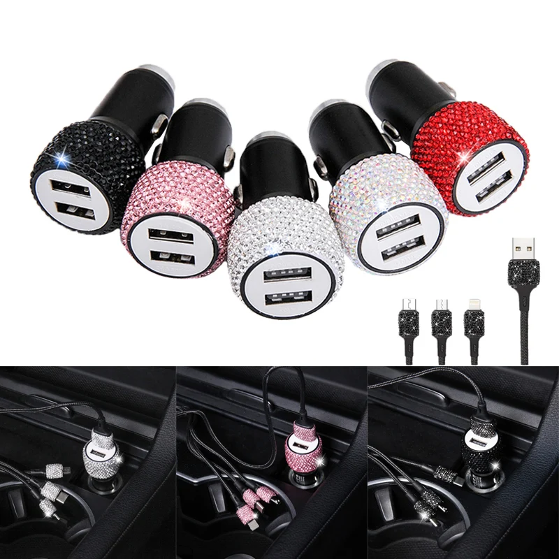 Bling Dual Port USB Car Charger Bling Type C/Micro USB 3-in-1 Multi Charging Cable White Crystal Decoration Bling Car Decor Set
Bling Dual Port USB Car Charger Bling Type C/Micro USB 3-in-1 Multi Charging Cable White Crystal Decoration Bling Car Decor Set