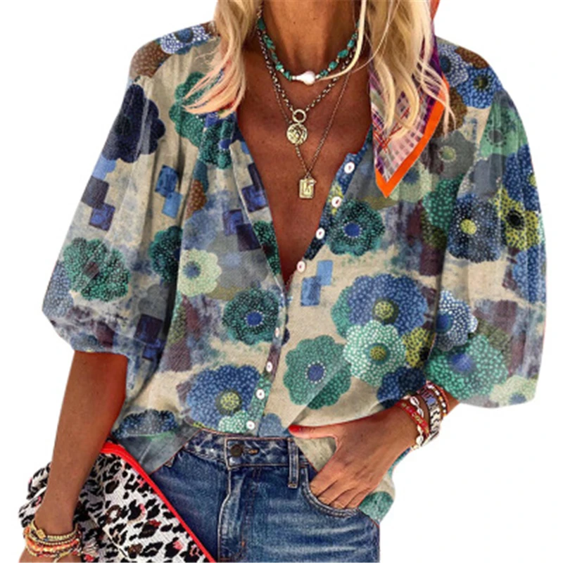 Blouse Women Floral Print Summer Half Sleeve Turn Down Collar Loose Vintage Flower Print Shirts Boho Lantern Sleeve Blusas Tops
Blouse Women Floral Print Summer Half Sleeve Turn Down Collar Loose Vintage Flower Print Shirts Boho Lantern Sleeve Blusas Tops
