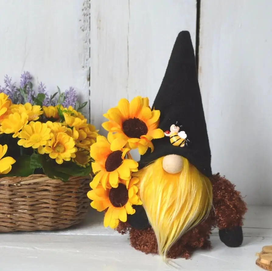 

Sunflower Bumble Bee Gnome Honey Bee Elfs Spring Home Standing Post Living Room Desktop Decorations Cotton Doll Fashion Cute DIY