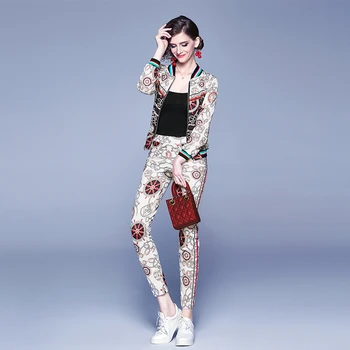 2019 Autumn Winter Two Piece Set Fashion Pant Suits Designer Zip-up Slim print Short Jacket Coat +Pencil Pants Female Work Suits
2019 Autumn Winter Two Piece Set Fashion Pant Suits Designer Zip-up Slim print Short Jacket Coat +Pencil Pants Female Work Suits