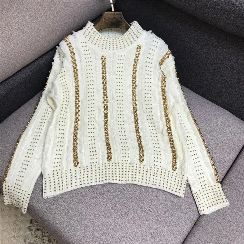 Luxury Designer Brand Knitted Sweater for Women O Neck Beading Pearl Tassel Long Sleeve Knitted Pullovers Sweater
Luxury Designer Brand Knitted Sweater for Women O Neck Beading Pearl Tassel Long Sleeve Knitted Pullovers Sweater