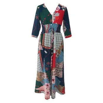 Women Bohemian 3/4 Sleeves Floral Printed Sexy V-Neck Flared Maxi Dress Drawstring Tassels High Waist Button Down Beach Sundress
Women Bohemian 3/4 Sleeves Floral Printed Sexy V-Neck Flared Maxi Dress Drawstring Tassels High Waist Button Down Beach Sundress