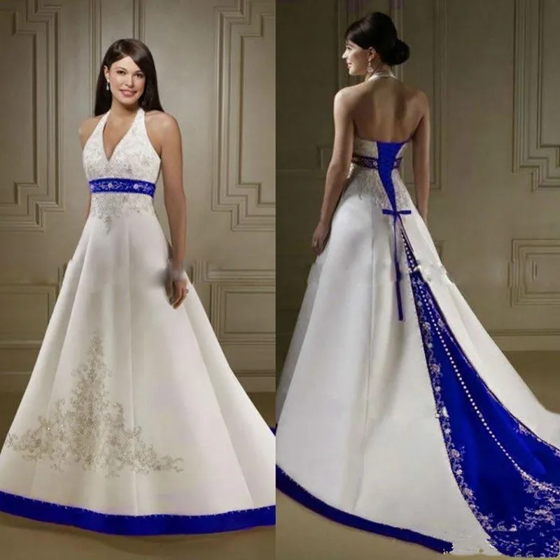 2020 soft Train Ivory and A Line Wedding Dresses Halter Neck Open Back Lace Up Custom Made Embroidery Wedding Bridal Gowns
2020 soft Train Ivory and A Line Wedding Dresses Halter Neck Open Back Lace Up Custom Made Embroidery Wedding Bridal Gowns