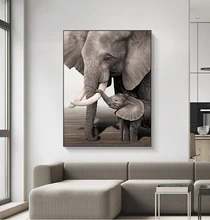 

Poster Elephant Mother and Child Animal Canvas Painting Wall Art Nature Home Decoration for Living Room and Bedroom Frameless