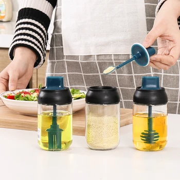 

Kitchen Condiment Jar Barbecue Pepper Salt Seasoning Storage Spoon Bottle Cooking Honey Container Oil Brush Organizer Spice Box