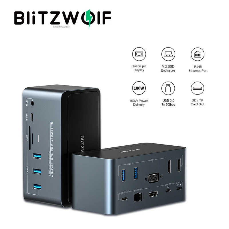 BlitzWolf BW-TH13 18-in-1 USB C Docking Station Laptop Accessories PC Computer Extensor Hub Type-C SD/TF Slot | Компьютеры и офис