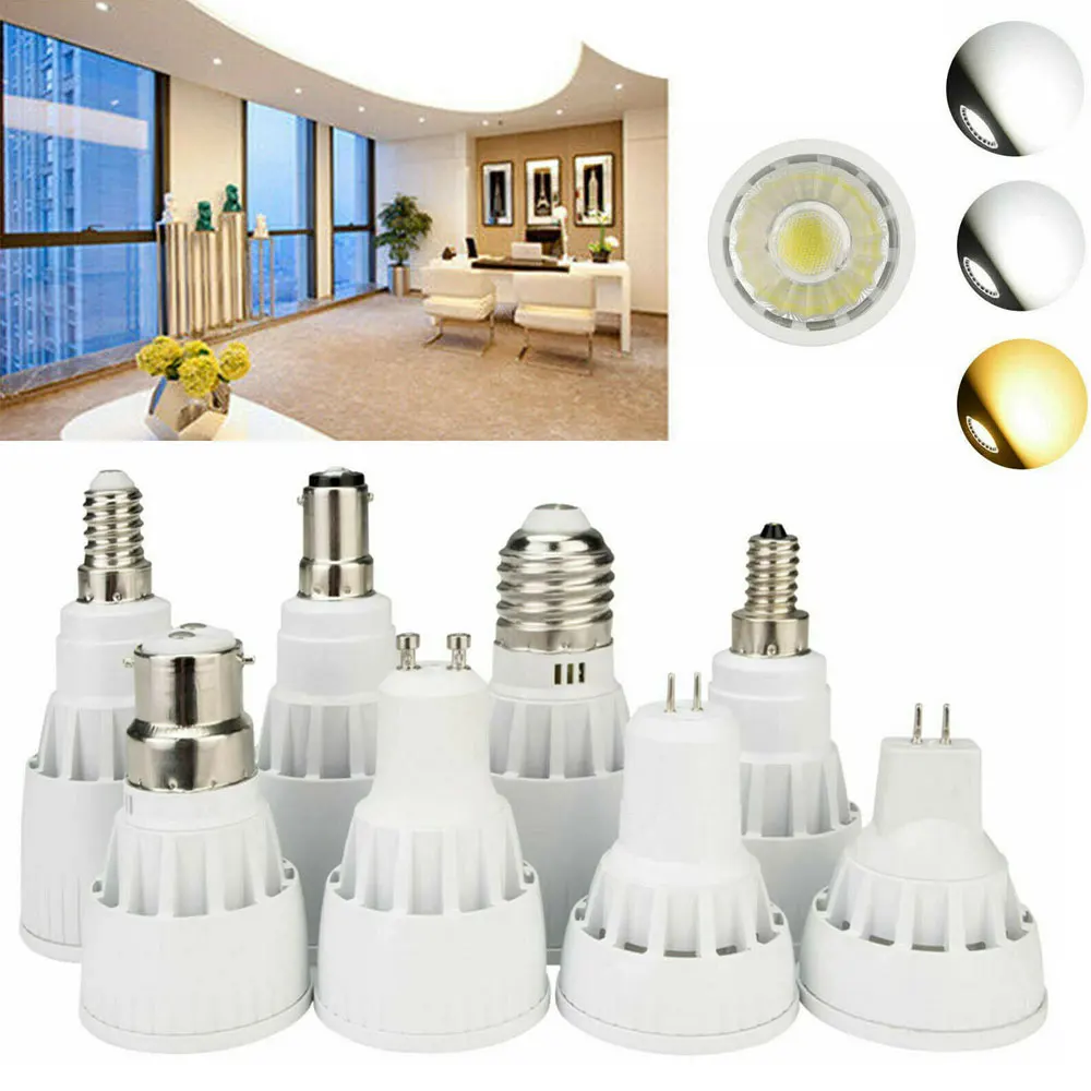 

MR16 GU10 LED COB Spotlight Bulb Lights GU5.3 E12 B15 E27 E14 B22 7W 9W 12W Bright Home Lamp Replace 30W 50W 70W 85-265V DC 12V