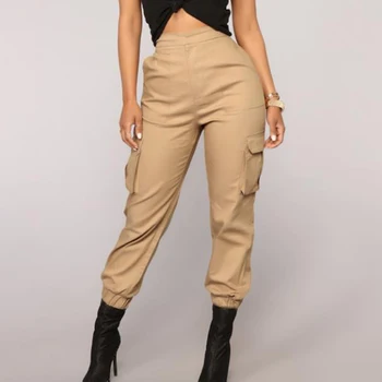 

2019 New Safari Style Solid Color Women Trouser Cool Women Cargo Pants Fashion Casual High Waist Pants Multi-pocket Jogger Pants