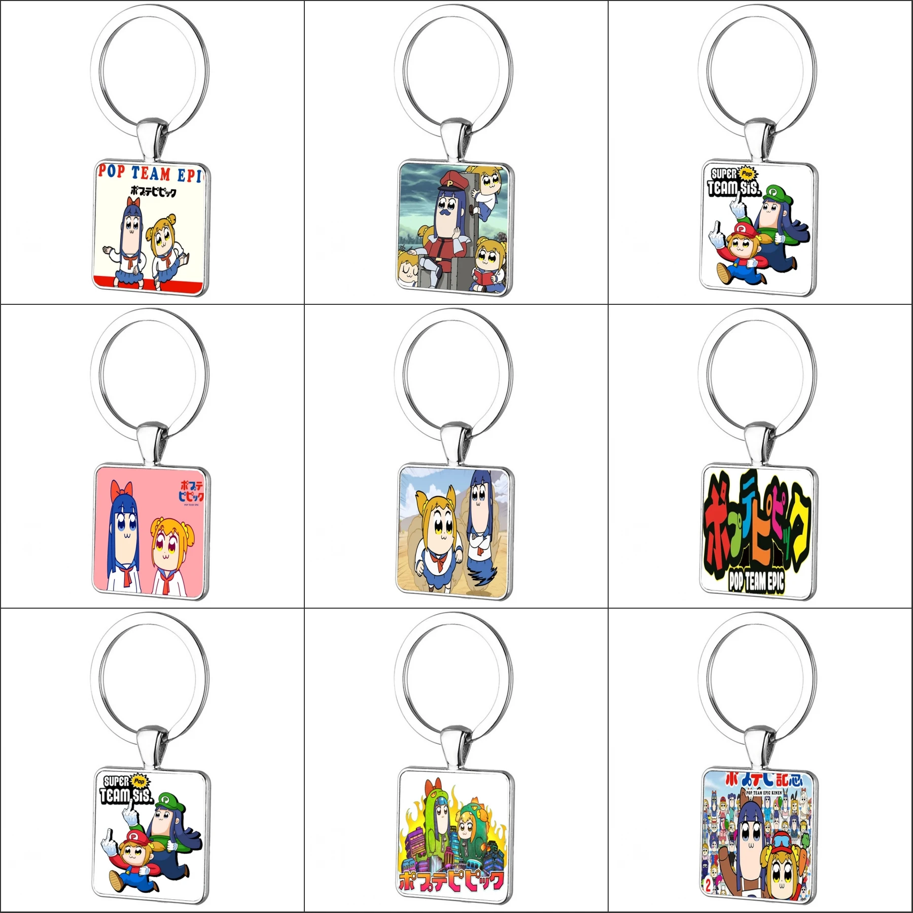 anime Pop Team Epic Keychain Images Glass Cabochon Square Pendant Custom DIY Keyrings Holder Kids boy girl Gift
anime Pop Team Epic Keychain Images Glass Cabochon Square Pendant Custom DIY Keyrings Holder Kids boy girl Gift