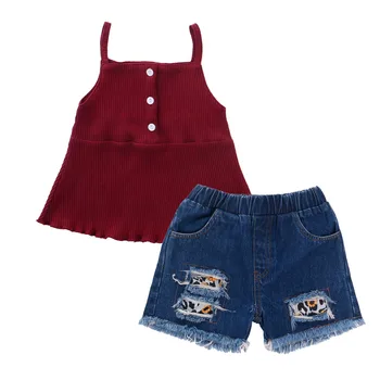 2 stylish little girl outfits, summer and autumn solid color sleeveless suspender top + personalized denim shorts suit
2 stylish little girl outfits, summer and autumn solid color sleeveless suspender top + personalized denim shorts suit