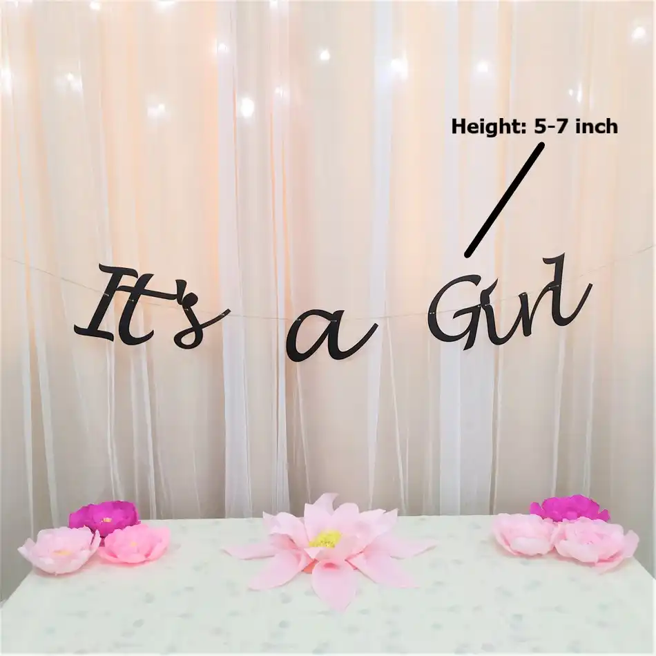 its a girl banner glittered paper letter baby girls shower back