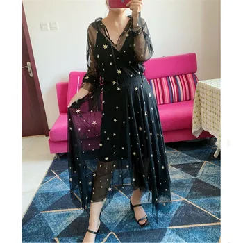 Women Dress 2019 Autumn and Winter New Mesh Embroidery Asymmetrical Dress Star Women's Midi Dress
Women Dress 2019 Autumn and Winter New Mesh Embroidery Asymmetrical Dress Star Women's Midi Dress