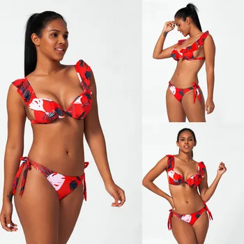 2020 New Split Underwear Set Women Sexy Leaf Print Ruffle Tie Side Biquini Push Up Padded Bathing Suit Lengerie Traje de baño 
2020 New Split Underwear Set Women Sexy Leaf Print Ruffle Tie Side Biquini Push Up Padded Bathing Suit Lengerie Traje de baño