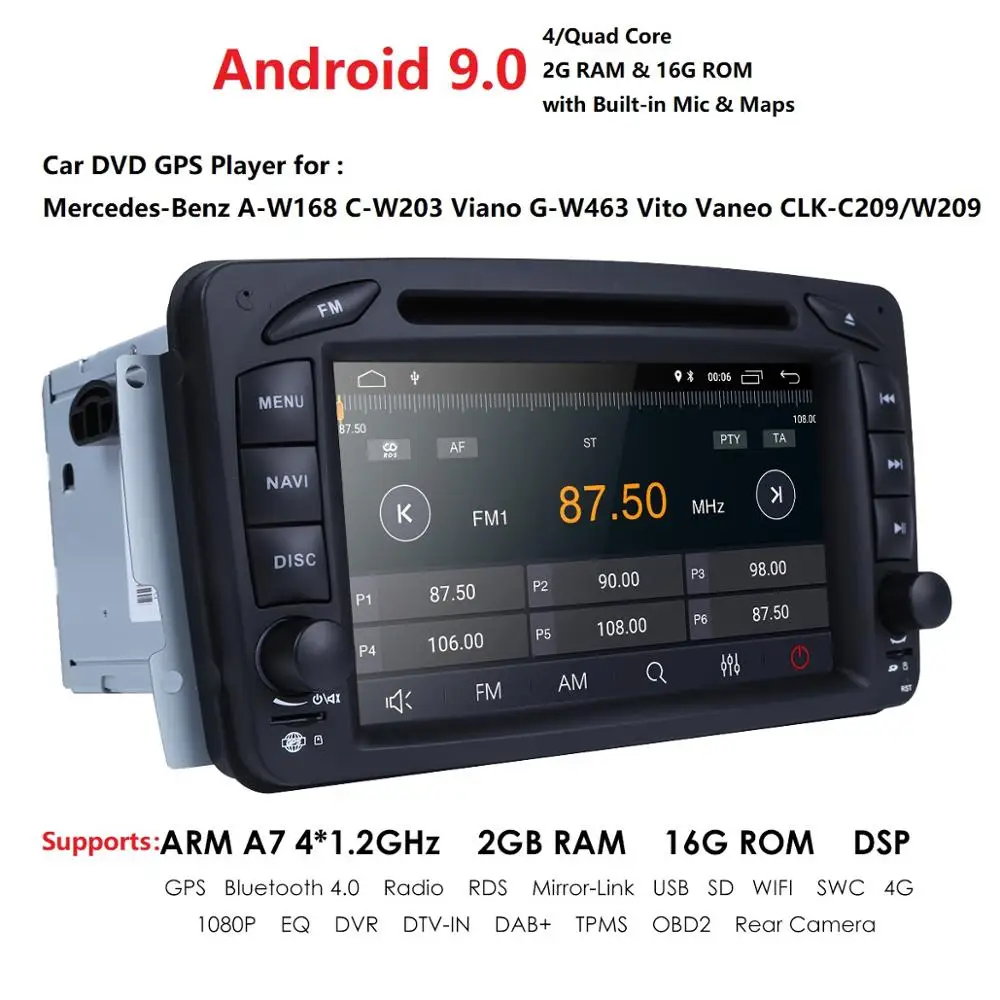 2 Din Android 9 0 Автомобильный DVD радио плеер Стерео gps navi для Benz W203 W208 W209 W210 W463 Vito Viano с wifi