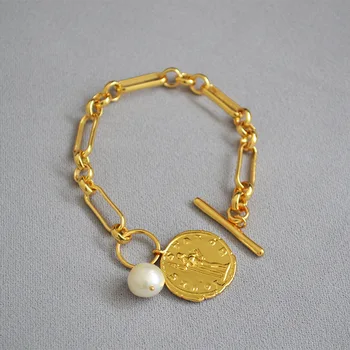 Europe and America retro gold coin irregular baroque pearl chain cold light wind exaggeration OT clasp chain girl bracelet
Europe and America retro gold coin irregular baroque pearl chain cold light wind exaggeration OT clasp chain girl bracelet