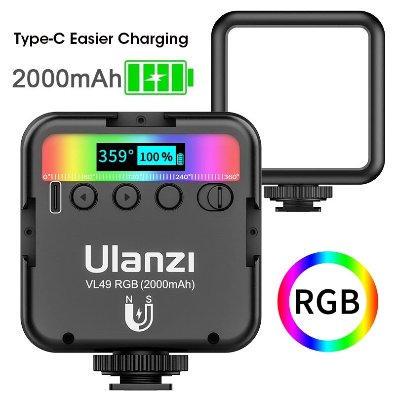Ulanzi VL49 Full Color Mini RGB LED Video Light 2500K-9000K Magnetic Mini Fill Light Extend 3 Cold Shoe 2000mAh Type-c Port
Ulanzi VL49 Full Color Mini RGB LED Video Light 2500K-9000K Magnetic Mini Fill Light Extend 3 Cold Shoe 2000mAh Type-c Port