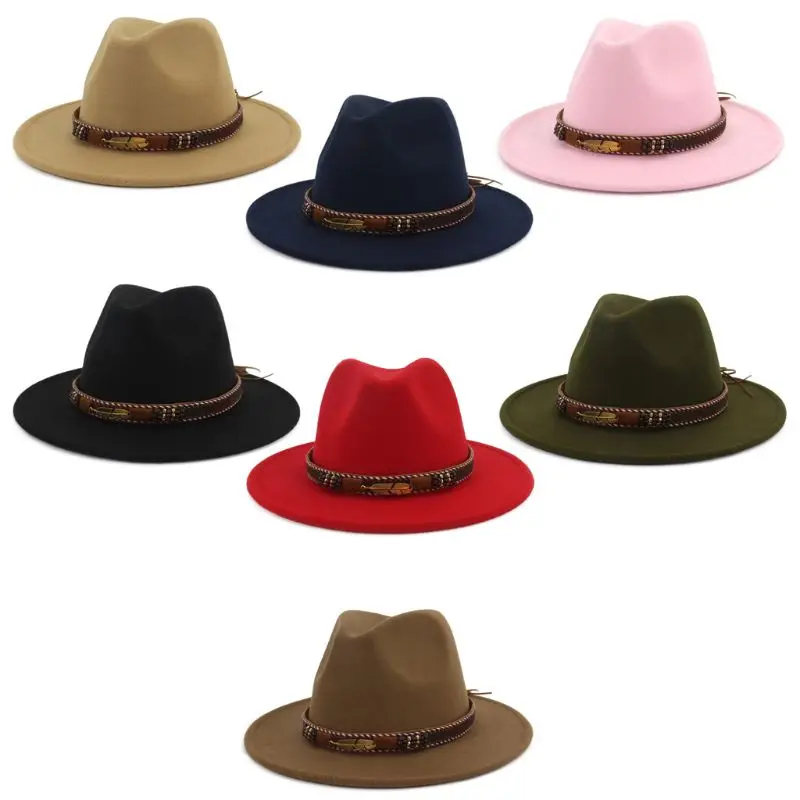 Men Women Vintage Ethnic Felt Shallow Fedoras Hat With Woven Belt Buckle Sunscreen Wide Brim Formal Floppy Trilby Jazz Cap
Men Women Vintage Ethnic Felt Shallow Fedoras Hat With Woven Belt Buckle Sunscreen Wide Brim Formal Floppy Trilby Jazz Cap