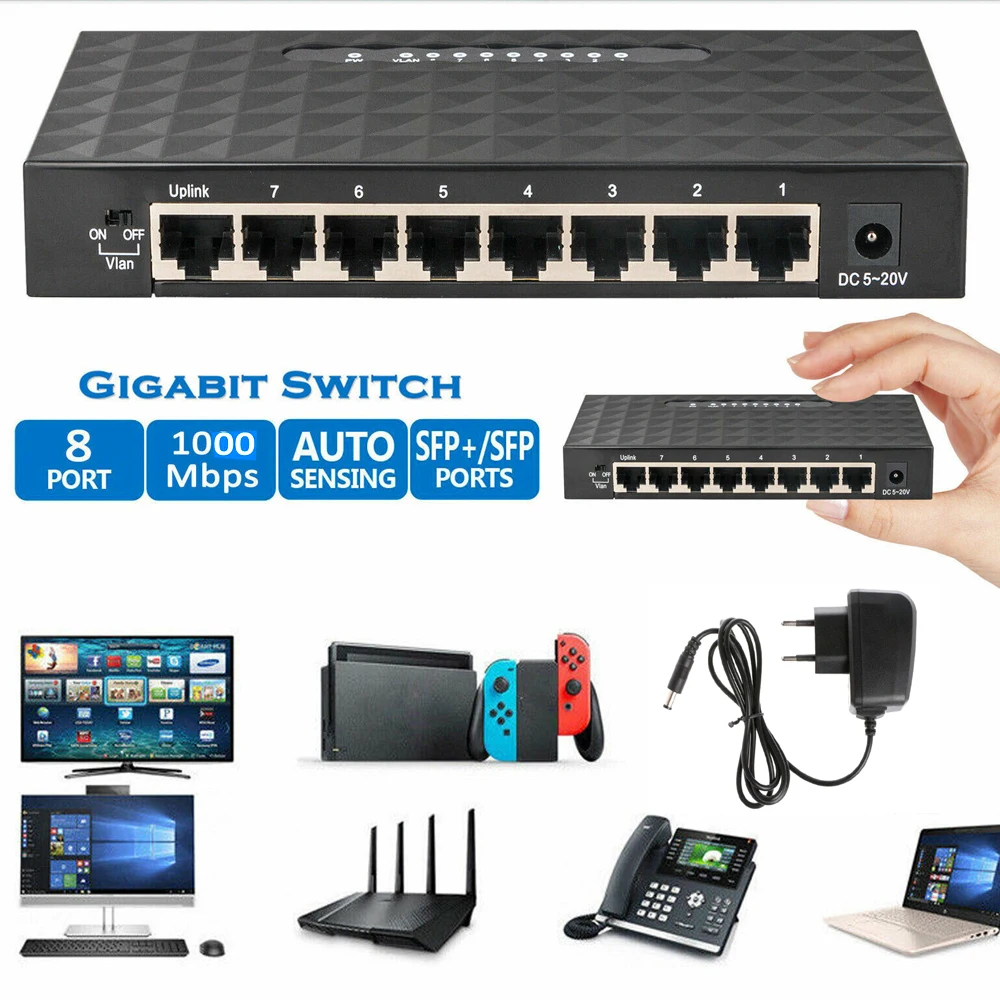 2020 Network Unmanaged LAN Full Duplex RJ45 Sturdy Home 1000 Mbps Desktop Hub Splitter 8 Port Gigabit Ethernet Switch Self Adapt
2020 Network Unmanaged LAN Full Duplex RJ45 Sturdy Home 1000 Mbps Desktop Hub Splitter 8 Port Gigabit Ethernet Switch Self Adapt