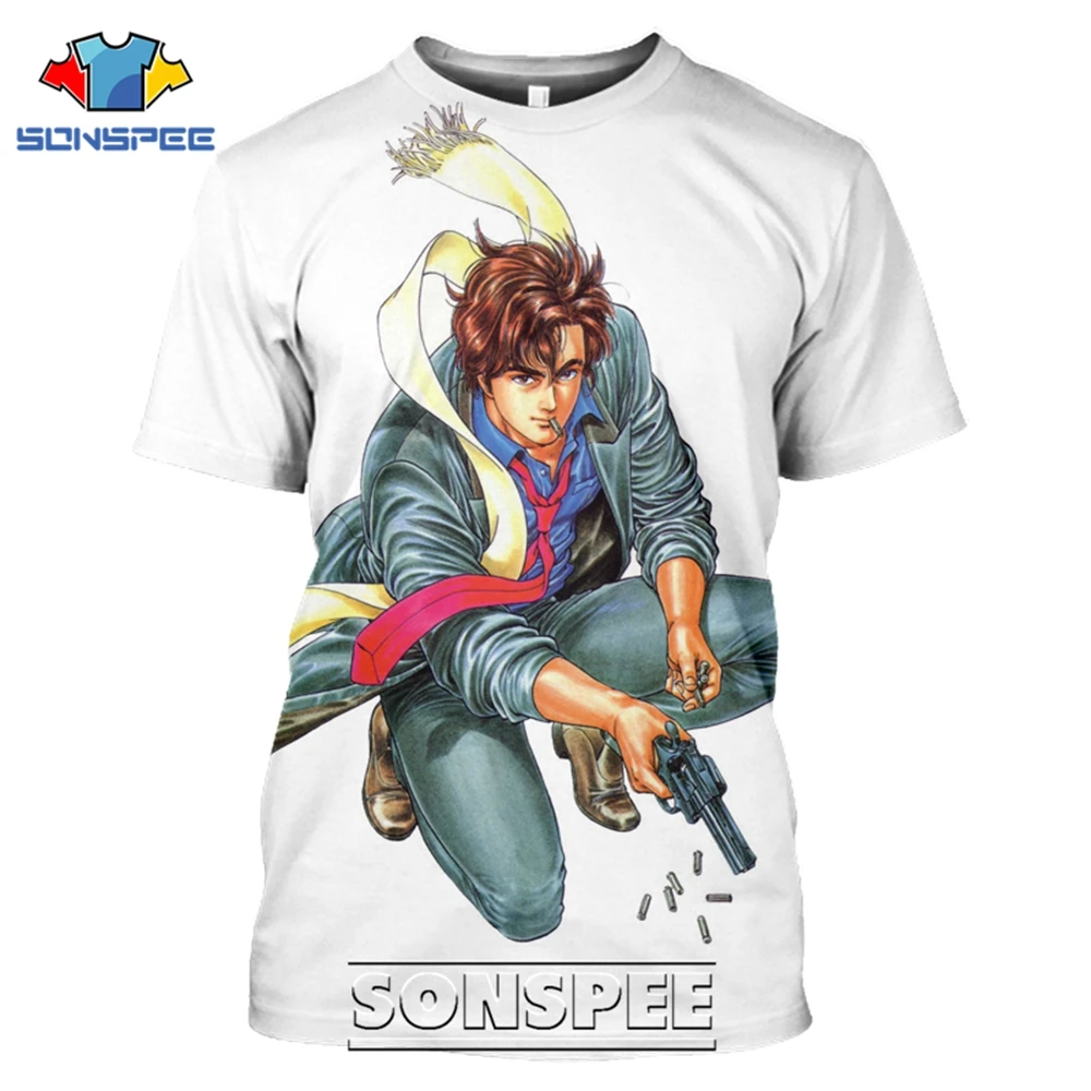 SONSPEE T-shirts CITY HUNTER 3D Print Men Women Vintage Casual Hip Hop Japanese Streetwear Retro Anime Harajuku Tees Tops Shirt (7)
