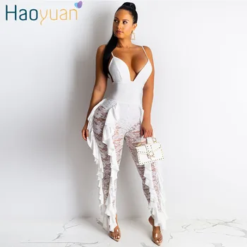 HAOYUAN Sexy Lace Sheer Rompers Womens Ruffle Pants Jumpsuit Clothing Backless Bodycon One Piece Outfits Streetwear Jumpsuits 
HAOYUAN Sexy Lace Sheer Rompers Womens Ruffle Pants Jumpsuit Clothing Backless Bodycon One Piece Outfits Streetwear Jumpsuits