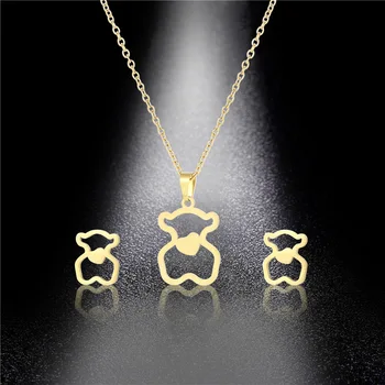 Stainless Steel Minimalist Jewelry Set Cute Bear Necklace Love Heart Bear Pendant Necklace Earrings for Women Hip Hop Punk choke 
Stainless Steel Minimalist Jewelry Set Cute Bear Necklace Love Heart Bear Pendant Necklace Earrings for Women Hip Hop Punk choke