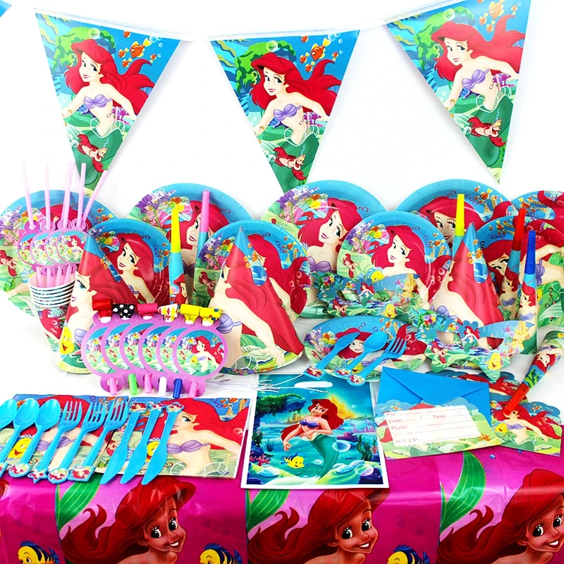 Disney Animated Movie Mermaid Theme Birthday Girls' Party Tableware Cup Plate Flags Kid's Birthday Party Decor Supplies 
Disney Animated Movie Mermaid Theme Birthday Girls' Party Tableware Cup Plate Flags Kid's Birthday Party Decor Supplies