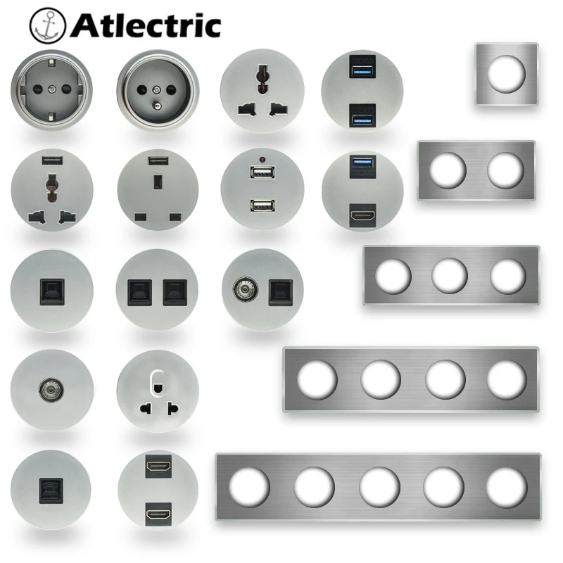 Atlectric Usb Wall Power Socket Gray Brushed Panel EU UK French Socket TEL TV CAT6 HIMI Outlet Function Key DIY Free Combination
Atlectric Usb Wall Power Socket Gray Brushed Panel EU UK French Socket TEL TV CAT6 HIMI Outlet Function Key DIY Free Combination