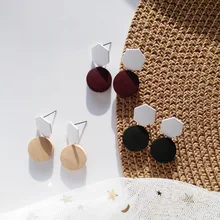 2019 nuevos pendientes de declaración de madera coreanos hechos a mano de moda pendientes colgantes de gota redondos para mujeres 2019 joyería de oreja de diseño superior(China)