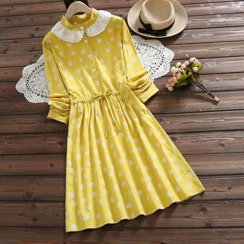 Little daisy flowers print stand collar drawstring cotton long sleeve dress cotton
Little daisy flowers print stand collar drawstring cotton long sleeve dress cotton