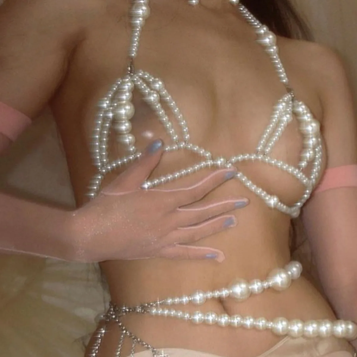 Роскошное асимметричное жемчужное бикини цепочка для тела женское сексуальное