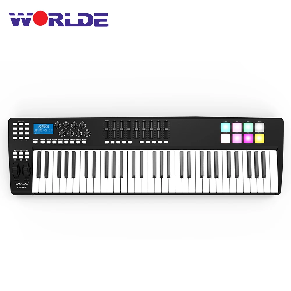 WORLDE PANDA61 Portable 61-Key USB MIDI Keyboard Controller 8 RGB Colorful Backlit Trigger Pads with USB Cable
WORLDE PANDA61 Portable 61-Key USB MIDI Keyboard Controller 8 RGB Colorful Backlit Trigger Pads with USB Cable