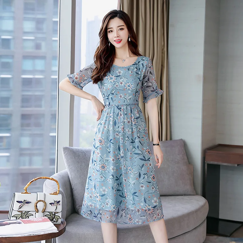 High Quality Mulberry Silk Mid-length Dress Female Summer Flower and Slender Silk Female Dress #A53
High Quality Mulberry Silk Mid-length Dress Female Summer Flower and Slender Silk Female Dress #A53