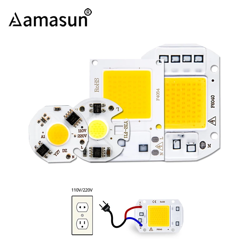 

220V 110V 50W 30W 20W 10W 3W 5W 7W 9W COB LED Chip F6040 F4050 Y27 Y32 COB Chip Led Bead No Need Driver DIY Spotlight Floodlight