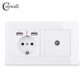 COSWALL Russia Spain EU Standard Wall Socket 2 USB Charge Port With Hidden Soft LED + Female TV Connector Tempered Glass Frame
COSWALL Russia Spain EU Standard Wall Socket 2 USB Charge Port With Hidden Soft LED + Female TV Connector Tempered Glass Frame