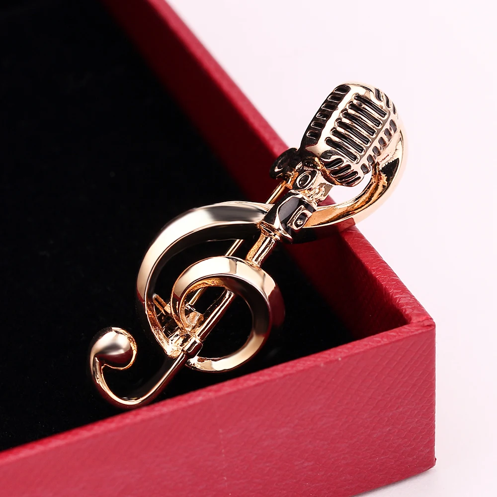 Золотые броши в форме музыкальной ноты с микрофоном для женщин и мужчин значок
