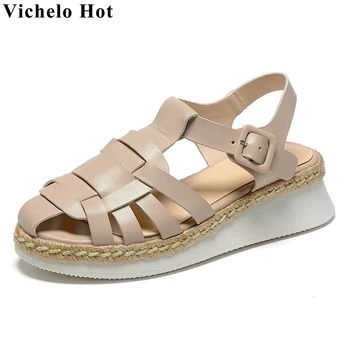 Vichelo Hot 2020 summer new arrival genuine leather round toe high heels straw wedges buckle strap young lady sandals women L37
Vichelo Hot 2020 summer new arrival genuine leather round toe high heels straw wedges buckle strap young lady sandals women L37