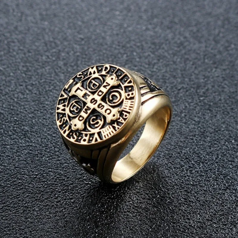 Модное распятие exorcism свадебное кольцо Люкс вера и сила золото черный тотем