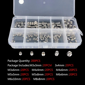 200pcs Hex Hexagon Socket Screw Set Stainless Steel Flat Point Grub Screw Assortment Kit M3/M4/M5/M6M8 Headless Set Screw
200pcs Hex Hexagon Socket Screw Set Stainless Steel Flat Point Grub Screw Assortment Kit M3/M4/M5/M6M8 Headless Set Screw