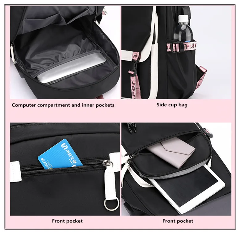 Waliicorners Kids School Backpack for Girls Style Black Pink Cute Backpack Schoolbag Kawaii Backpacks for Teenage Girls Gift 13