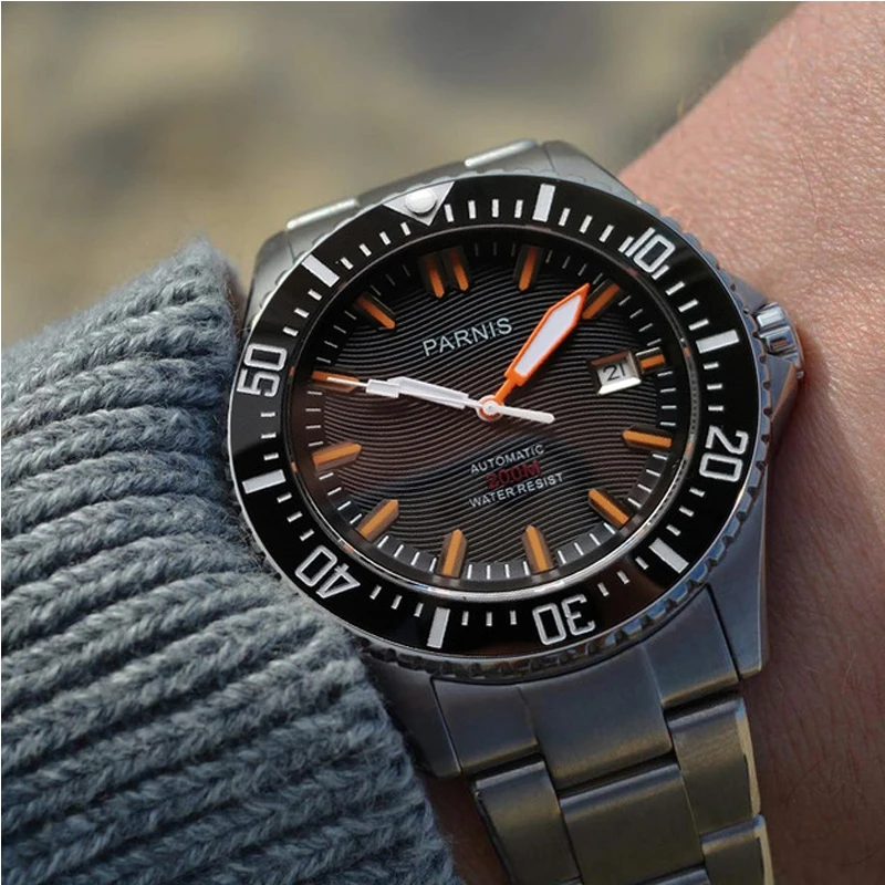 

Parnis Automatic Diver 44mm Watch Waterproof 200bar miyota Mechanical Men's Watches Sapphire Glass Luminous 316L steel Case