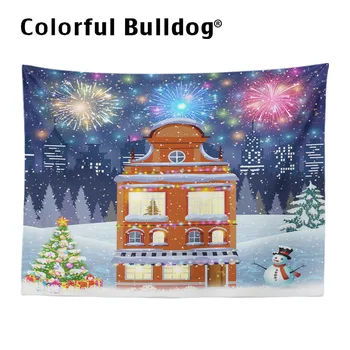 

Gorgeous Tapestry Snowman Fireworks Lantern Text Cartoon Wall Hanging Home Living Room Large White Decoration Christmas Mattress