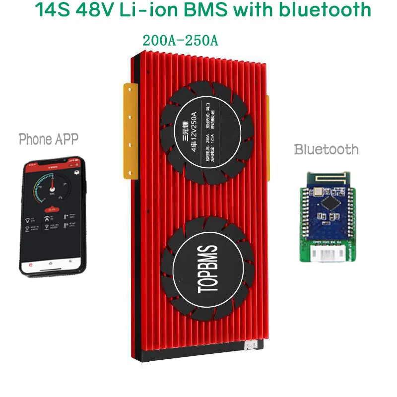 14S 48V Li-ion BMS 200A250A with Bluetooth phone APP RS485 CANbus NTC UART GPS for Li-ion Batteries 3.7V connected in 14 series
14S 48V Li-ion BMS 200A250A with Bluetooth phone APP RS485 CANbus NTC UART GPS for Li-ion Batteries 3.7V connected in 14 series