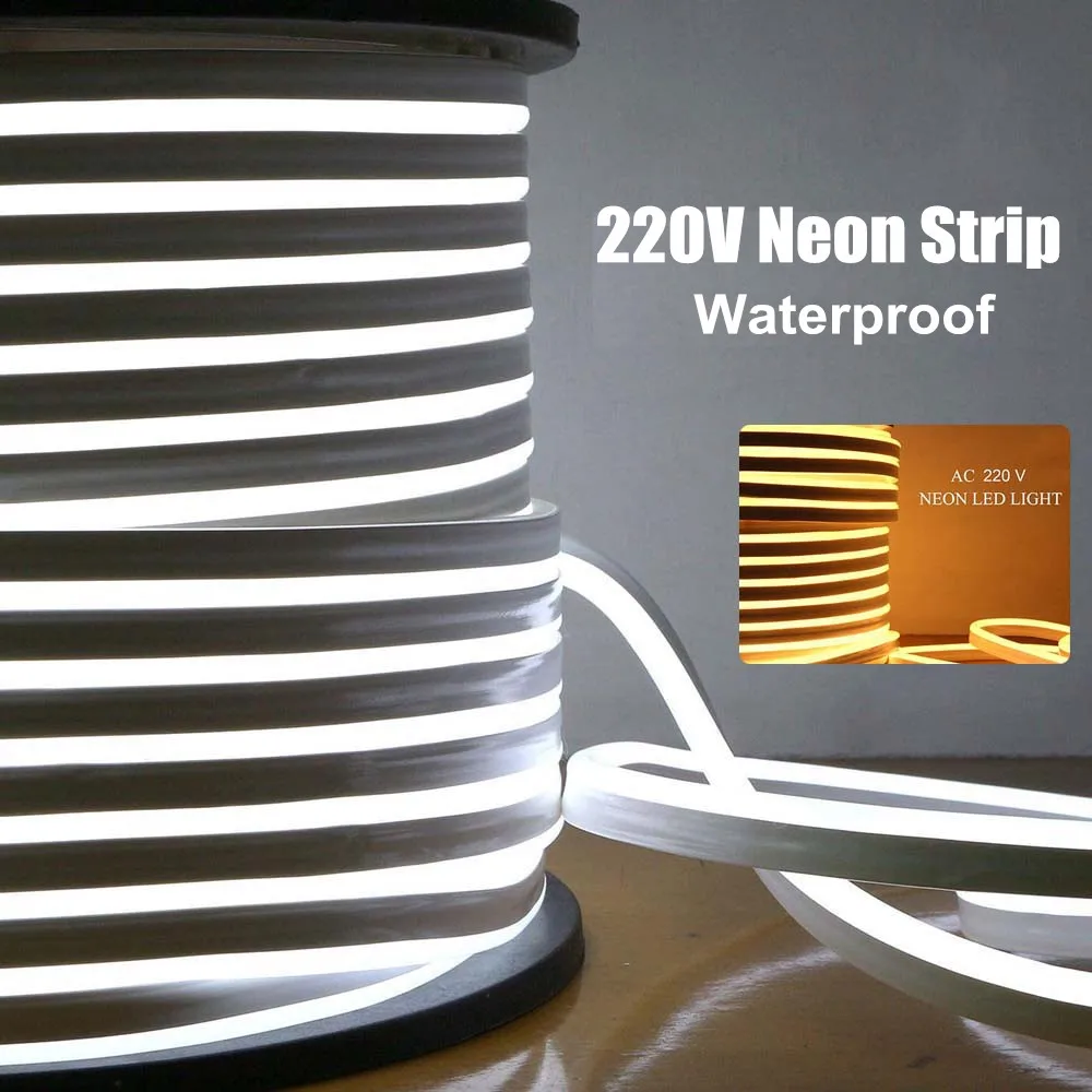 Неоновая водонепроницаемая светодиодная лента 220 В гибкая уличная LED полоска для