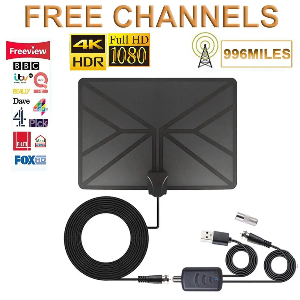 4K 996 Miles Digital HDTV Aerial Indoor Amplified Antenna Range HD1080P DVB-T2 Freeview TV For Life Local Channels Broadcast
4K 996 Miles Digital HDTV Aerial Indoor Amplified Antenna Range HD1080P DVB-T2 Freeview TV For Life Local Channels Broadcast