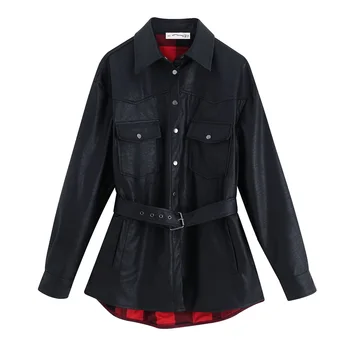 Fall new fashionable and handsome locomotive PU leather Lapel shirt jacket with belt and single-row buckled leather jacket
Fall new fashionable and handsome locomotive PU leather Lapel shirt jacket with belt and single-row buckled leather jacket